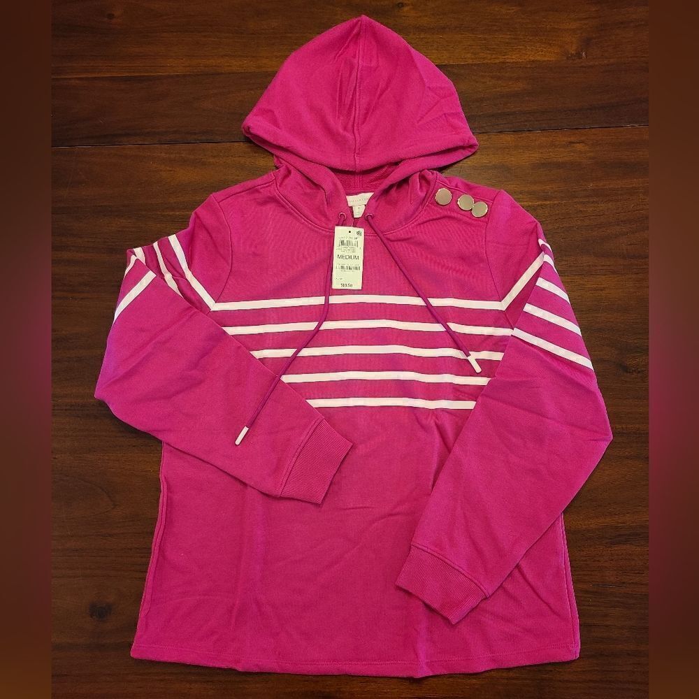 Charter Club Pull Over Sweatshirt Pink Stripes Medium